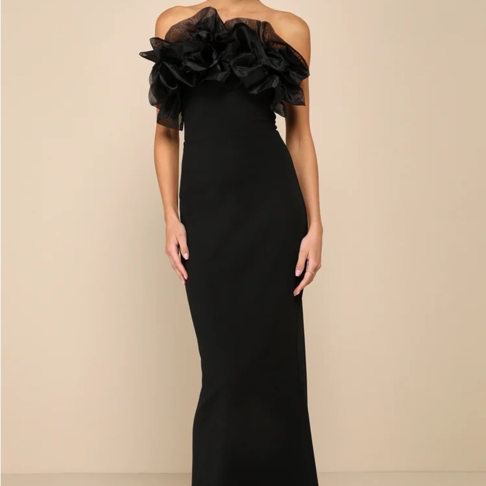 Lulu's Black Strapless Ruffle Dress